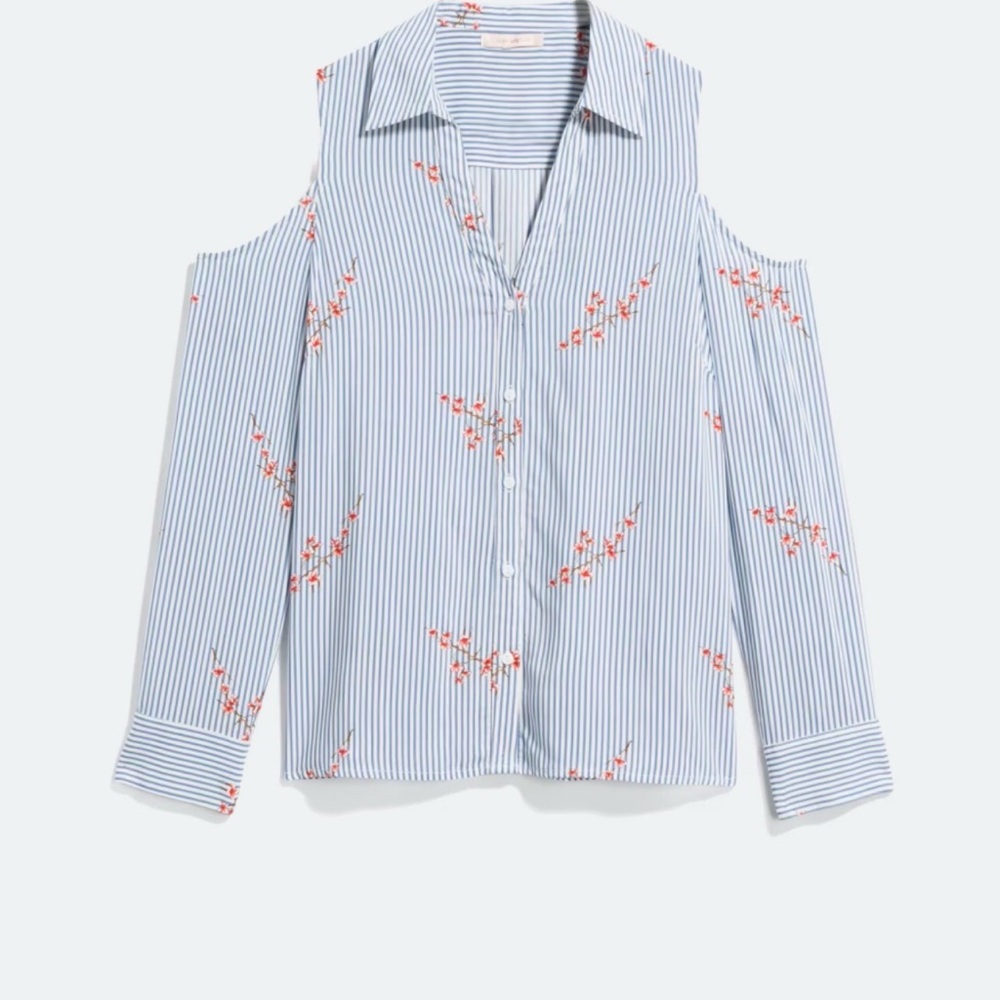 Skies Are Blue Striped Cold Shoulder Blouse